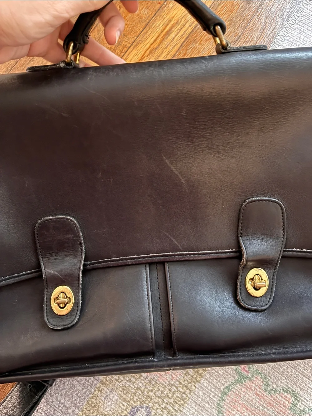 Coach Black Leather Prescott Briefcase with Gold Hardware